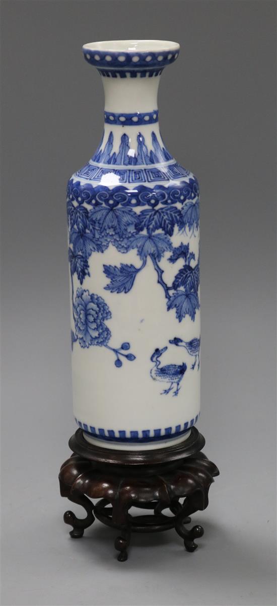 A 19th century Chinese blue and white vase on stand Height not including stand 22.5cm